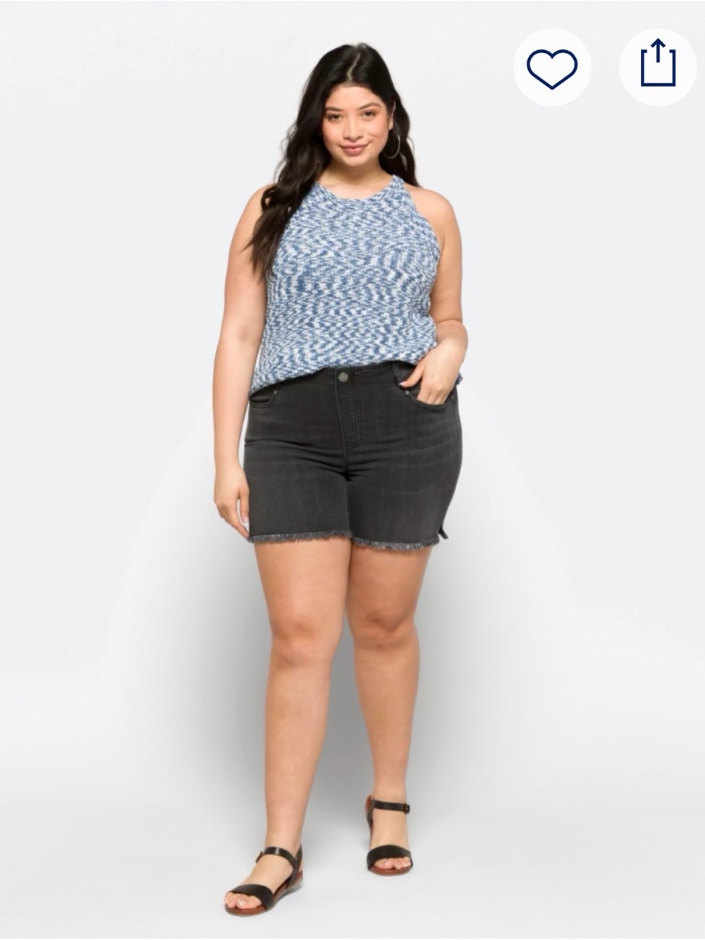 Liverpool Gia Glider Fray Hem Black/Gray Distressed Denim Jean Shorts